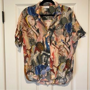 WRAY NY Button up short sleeve blouse 100% silk size XL